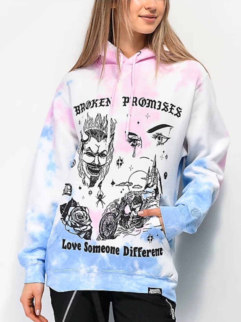 Tie-Dye Crewneck Hoodie Sweatshirt - Pink & Blue